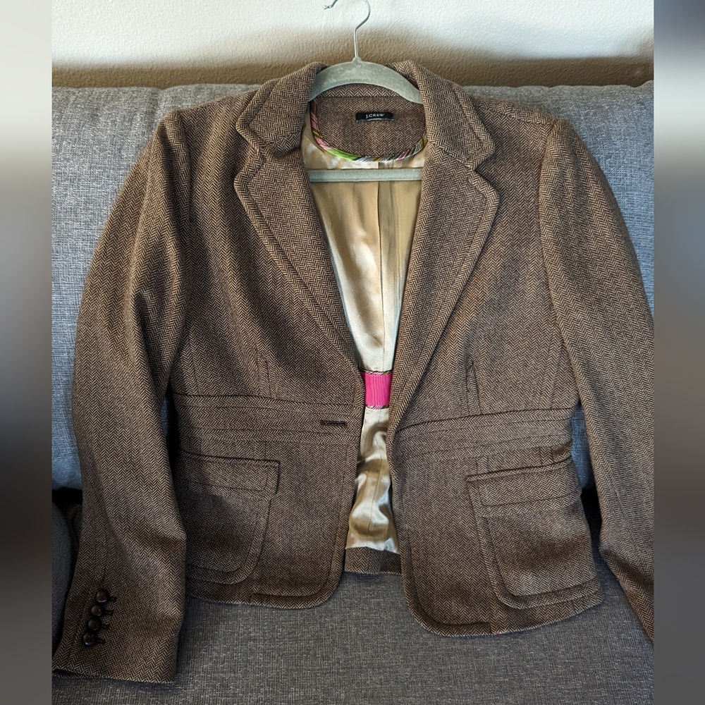 J.Crew brown herringbone wool jacket